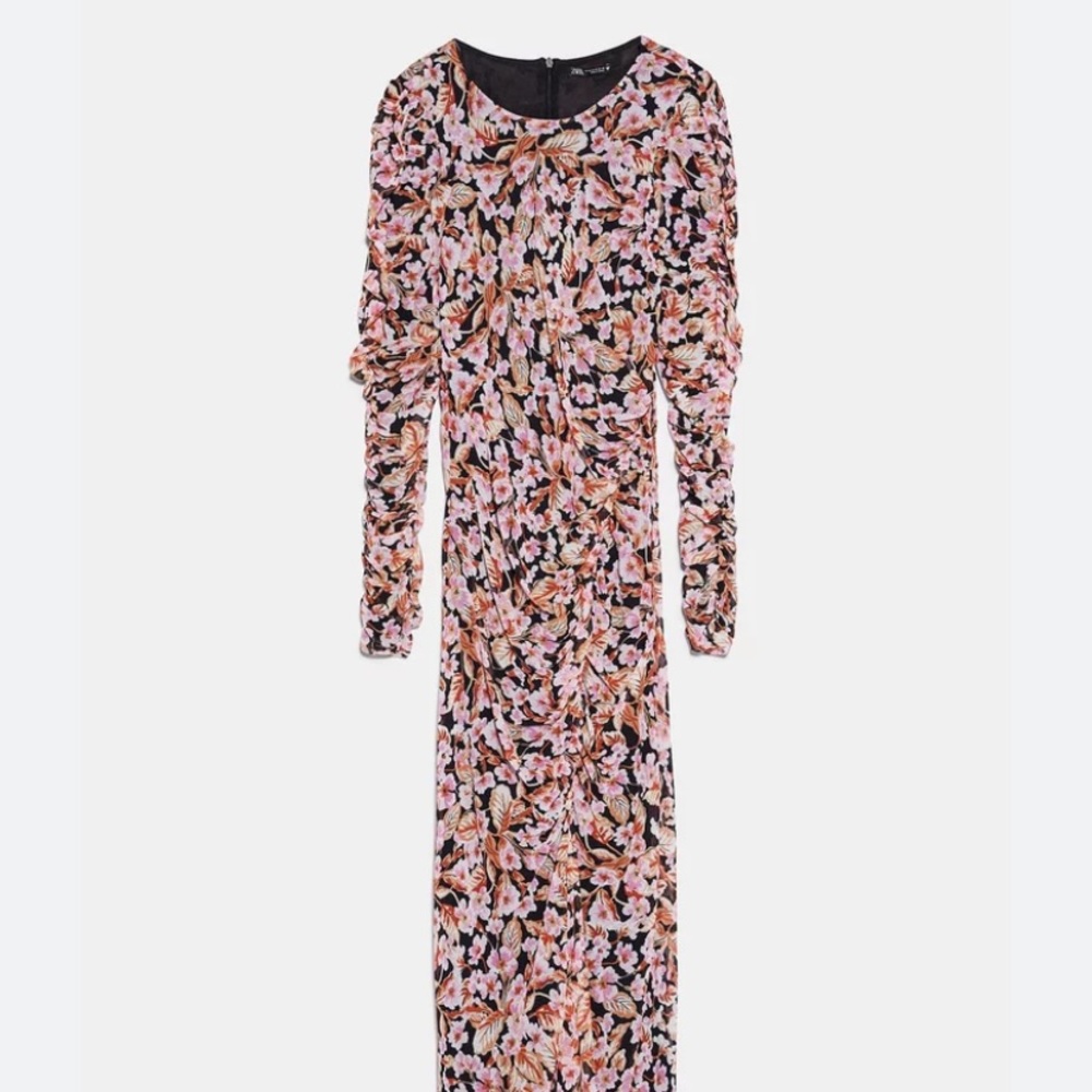 Zara Floral Ruched Midi Dress - Picture 2 of 6